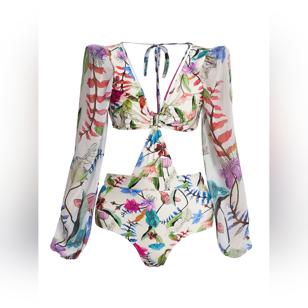 PatBO Zamia Floral-Printed Cut-Out Bodysuit - Picture 5 of 8